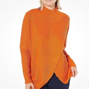 Comfy Truth + Style Vibrant Orange Sweater Knit Crossover Mock Neck Size 1X
